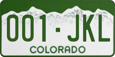 CO license plate 001JKL