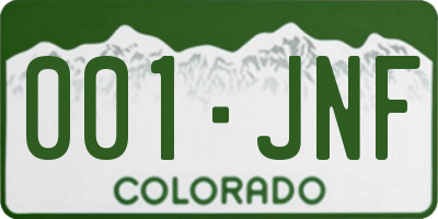 CO license plate 001JNF