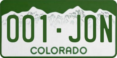 CO license plate 001JON