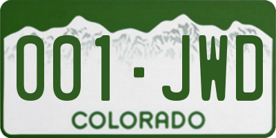 CO license plate 001JWD