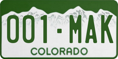 CO license plate 001MAK