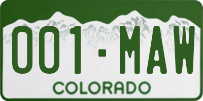 CO license plate 001MAW