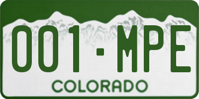 CO license plate 001MPE