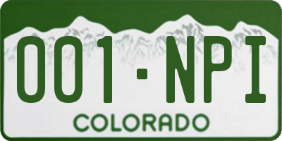 CO license plate 001NPI