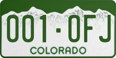 CO license plate 001OFJ