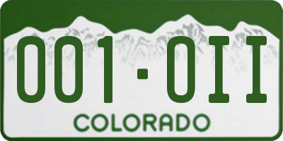 CO license plate 001OII