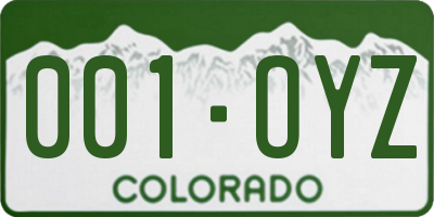 CO license plate 001OYZ