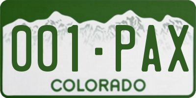 CO license plate 001PAX