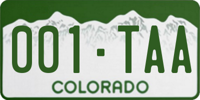 CO license plate 001TAA