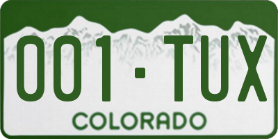 CO license plate 001TUX