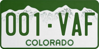 CO license plate 001VAF