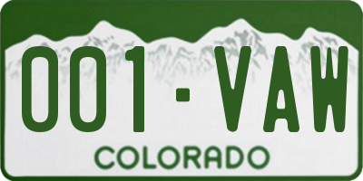 CO license plate 001VAW
