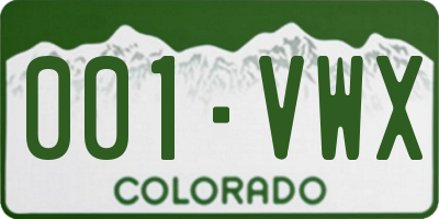 CO license plate 001VWX