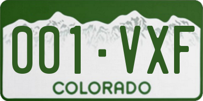 CO license plate 001VXF