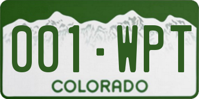 CO license plate 001WPT