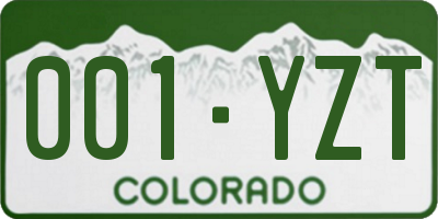 CO license plate 001YZT