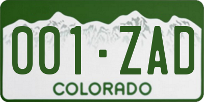 CO license plate 001ZAD