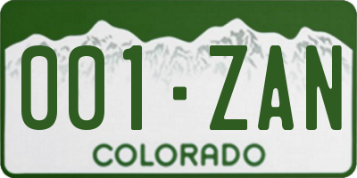 CO license plate 001ZAN