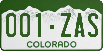 CO license plate 001ZAS