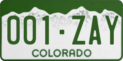 CO license plate 001ZAY