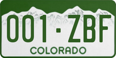 CO license plate 001ZBF