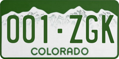 CO license plate 001ZGK