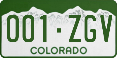 CO license plate 001ZGV