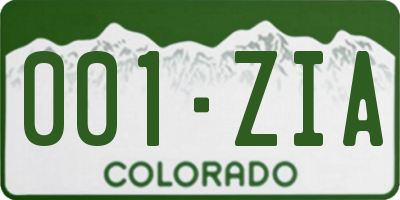 CO license plate 001ZIA