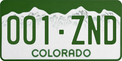 CO license plate 001ZND