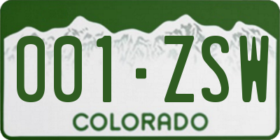CO license plate 001ZSW