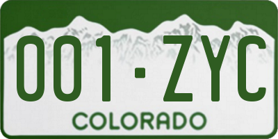 CO license plate 001ZYC