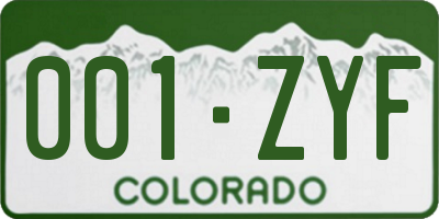 CO license plate 001ZYF