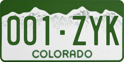 CO license plate 001ZYK
