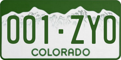 CO license plate 001ZYO