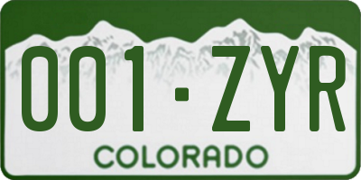 CO license plate 001ZYR