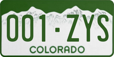CO license plate 001ZYS