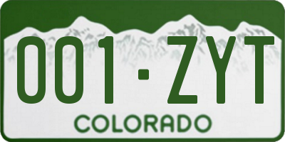 CO license plate 001ZYT