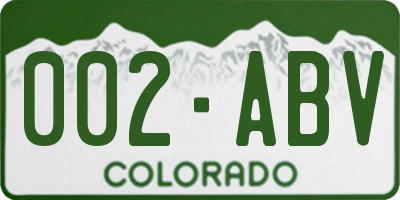 CO license plate 002ABV