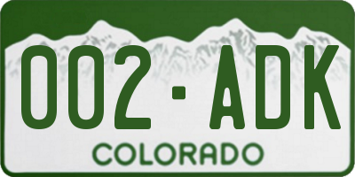 CO license plate 002ADK