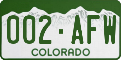 CO license plate 002AFW