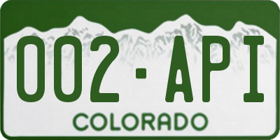 CO license plate 002API