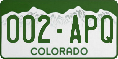 CO license plate 002APQ