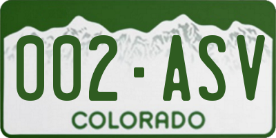 CO license plate 002ASV