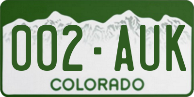 CO license plate 002AUK