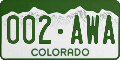 CO license plate 002AWA