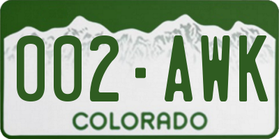 CO license plate 002AWK