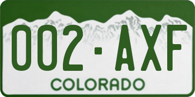 CO license plate 002AXF
