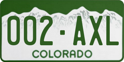 CO license plate 002AXL