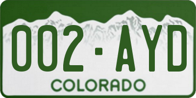 CO license plate 002AYD