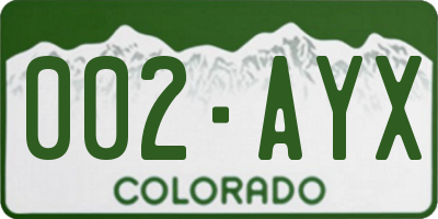 CO license plate 002AYX